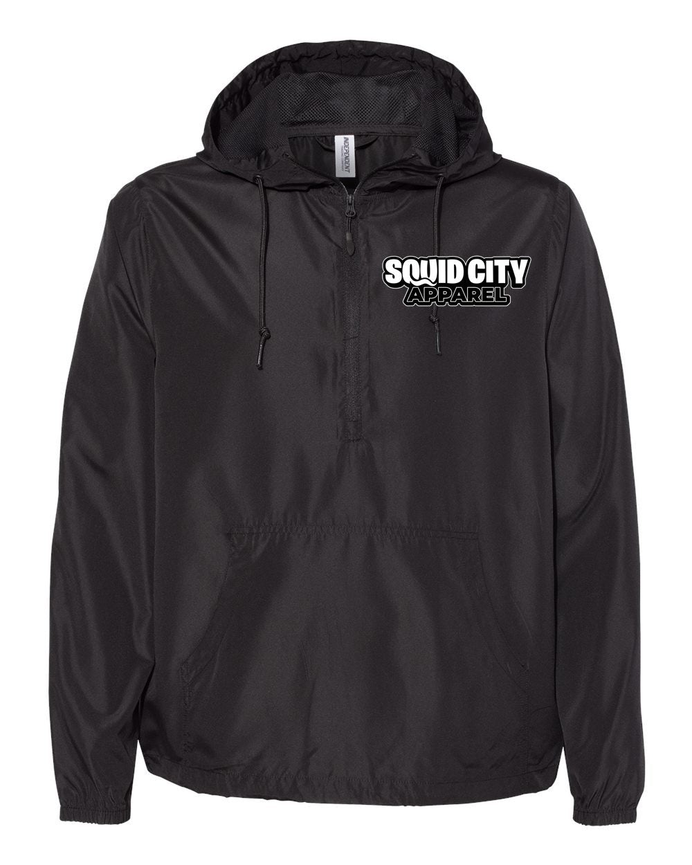 Adult 3/4 Zip Squid City Logo Windbreaker - Black